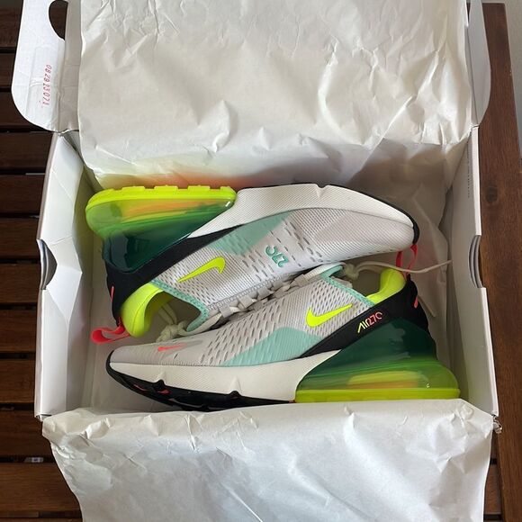 Nike Air Max 270 White and Neon Sneakers - Picture 11 of 15
